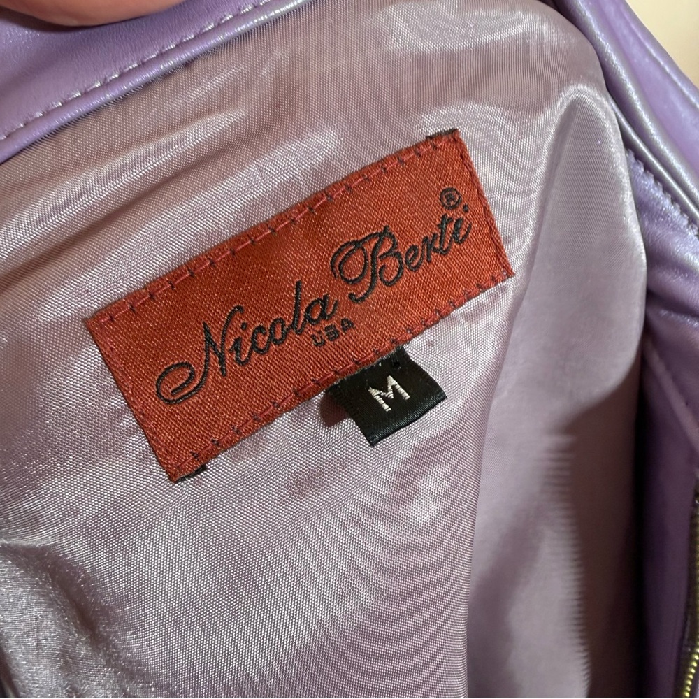 Vintage Nicola Berti Lavender purple leather minimalist zip front Blazer Jacket - Picture 7 of 16